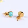 Minimalist Women's Natural Stone Earrings With Multicolor Convex Bean Design And Diamond Accent