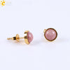 Minimalist Women's Natural Stone Earrings With Multicolor Convex Bean Design And Diamond Accent