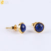 Minimalist Women's Natural Stone Earrings With Multicolor Convex Bean Design And Diamond Accent