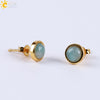 Minimalist Women's Natural Stone Earrings With Multicolor Convex Bean Design And Diamond Accent