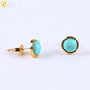 Minimalist Women's Natural Stone Earrings With Multicolor Convex Bean Design And Diamond Accent