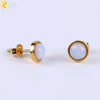 Minimalist Women's Natural Stone Earrings With Multicolor Convex Bean Design And Diamond Accent