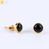Minimalist Women's Natural Stone Earrings With Multicolor Convex Bean Design And Diamond Accent