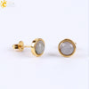 Minimalist Women's Natural Stone Earrings With Multicolor Convex Bean Design And Diamond Accent