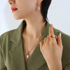 Minimalist Women's Natural White Sea Shells Inlay 316L Stainless Steel Pendant Necklace And Earrings Jewelry Set