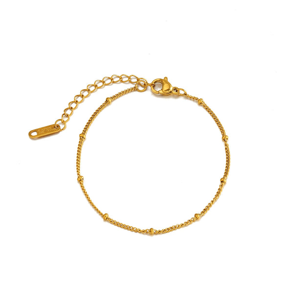 Minimalist Women's Stainless Steel Bead Bracelet With Line Pattern And 18K Gold Electroplated Finish