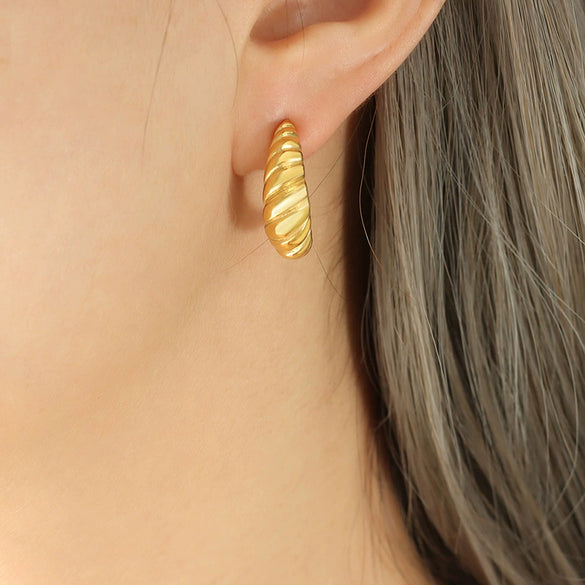 Minimalist Women's Thread Handmade Heavy Industry Casting Titanium Steel Earrings With Gold Plated Color Preservation And Geometric Design