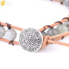 Minimalist Woven Leather Bracelet With Natural Stone And Zinc Alloy Electroplated Accessories Unisex Jewelry