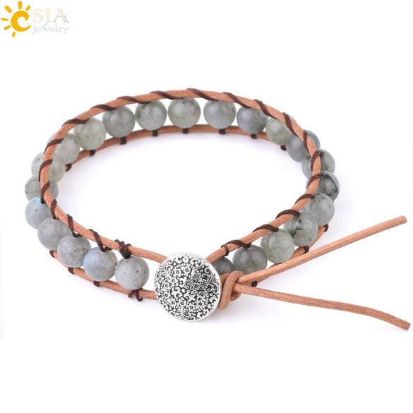Minimalist Woven Leather Bracelet With Natural Stone And Zinc Alloy Electroplated Accessories Unisex Jewelry