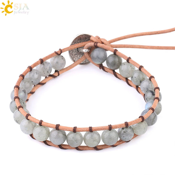 Minimalist Woven Leather Bracelet With Natural Stone And Zinc Alloy Electroplated Accessories Unisex Jewelry