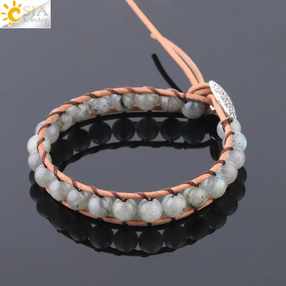 Minimalist Woven Leather Bracelet With Natural Stone And Zinc Alloy Electroplated Accessories Unisex Jewelry