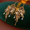 Mixed Materials Geometric Glass Crystal Tassel Earrings Set With Diamonds For Women Highend Retro Style