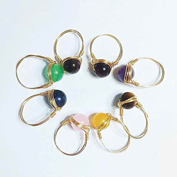 10Mm Natural Stone Amethyst Ring Handmade Woven Color Preserving Unisex Fashion Jewelry