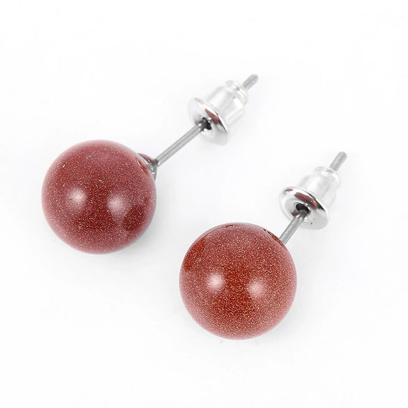 10Mm Round Bead Natural Stone Earrings Stone Crystal Earrings Turquoise Tiger Eye Silver Plated Women