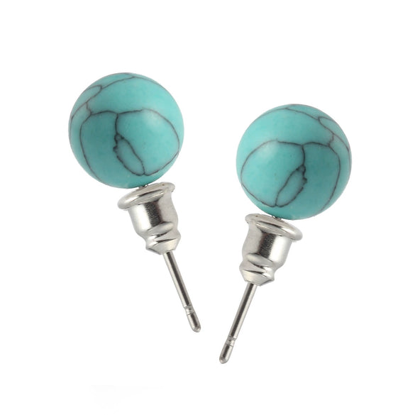 10Mm Round Bead Natural Stone Earrings Stone Crystal Earrings Turquoise Tiger Eye Silver Plated Women