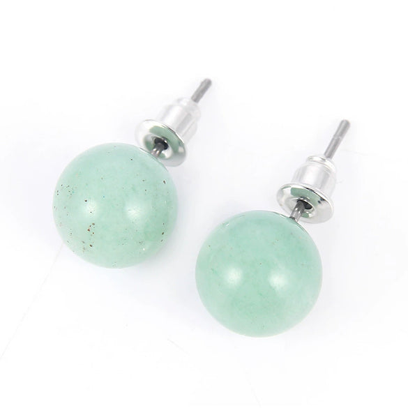 10Mm Round Bead Natural Stone Earrings Stone Crystal Earrings Turquoise Tiger Eye Silver Plated Women