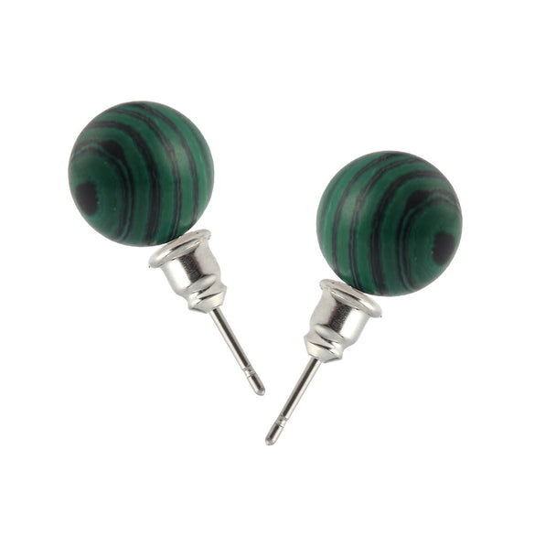 10Mm Round Bead Natural Stone Earrings Stone Crystal Earrings Turquoise Tiger Eye Silver Plated Women