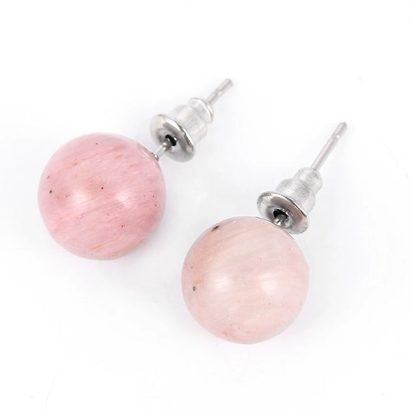 10Mm Round Bead Natural Stone Earrings Stone Crystal Earrings Turquoise Tiger Eye Silver Plated Women