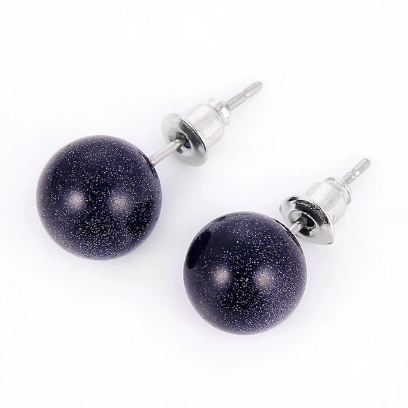 10Mm Round Bead Natural Stone Earrings Stone Crystal Earrings Turquoise Tiger Eye Silver Plated Women
