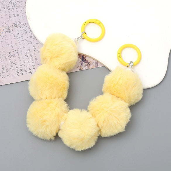 Mobile Phone Case Bag Pendant For Women Plush Fur Ball Handmade Beaded Portable Chain Short Wrist Strap