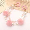 Mobile Phone Case Bag Pendant For Women Plush Fur Ball Handmade Beaded Portable Chain Short Wrist Strap