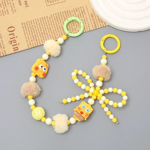 Mobile Phone Case Bag Pendant For Women Plush Fur Ball Handmade Beaded Portable Chain Short Wrist Strap