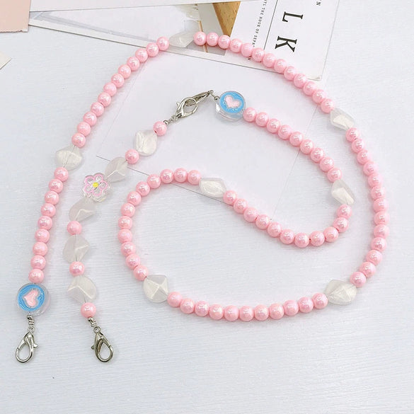 Mobile Phone Chain Accessories Pearl Leather Metal Handmade Love Letter C Style For Women