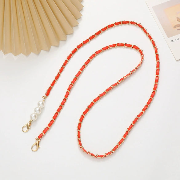Mobile Phone Chain Accessories Pearl Leather Metal Handmade Love Letter C Style For Women