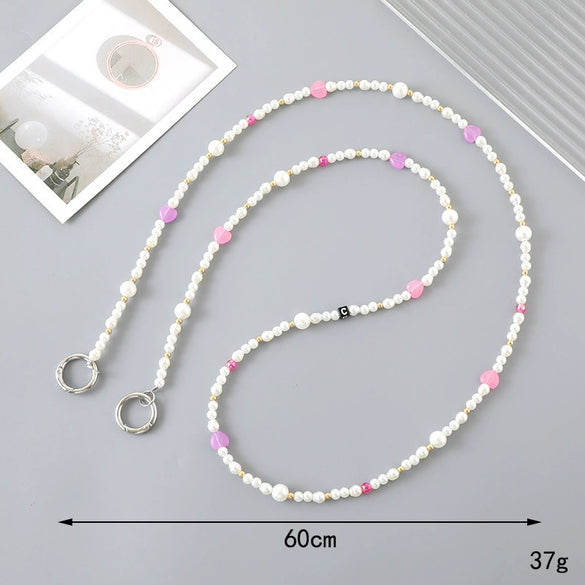 Mobile Phone Chain Accessories Pearl Leather Metal Handmade Love Letter C Style For Women
