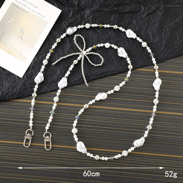 Mobile Phone Chain Accessories Pearl Leather Metal Handmade Love Letter C Style For Women