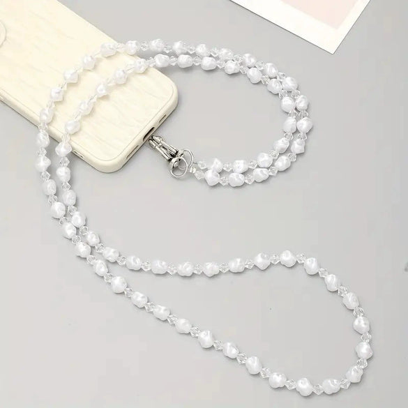 Mobile Phone Chain Accessories Pearl Leather Metal Handmade Love Letter C Style For Women