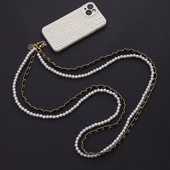 Mobile Phone Chain Accessories Pearl Leather Metal Handmade Love Letter C Style For Women