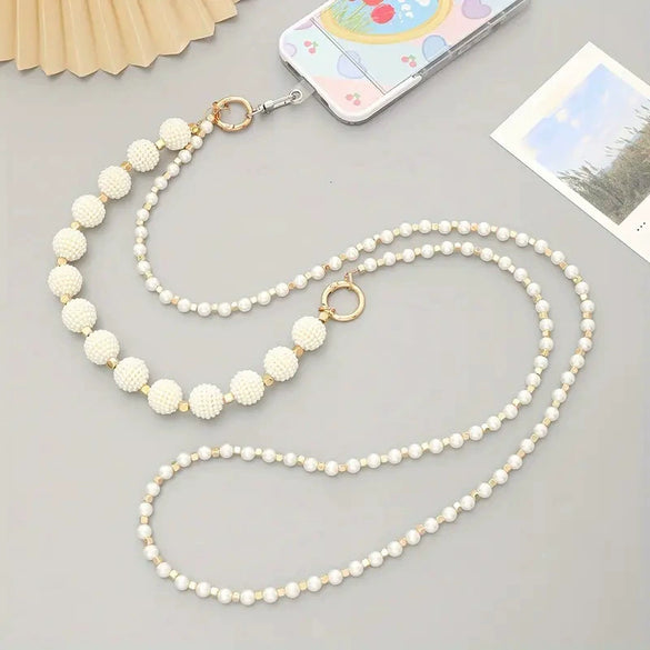 Mobile Phone Chain Accessories Pearl Leather Metal Handmade Love Letter C Style For Women