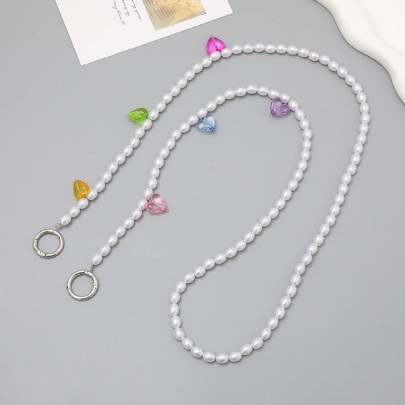 Mobile Phone Chain Accessories Pearl Leather Metal Handmade Love Letter C Style For Women