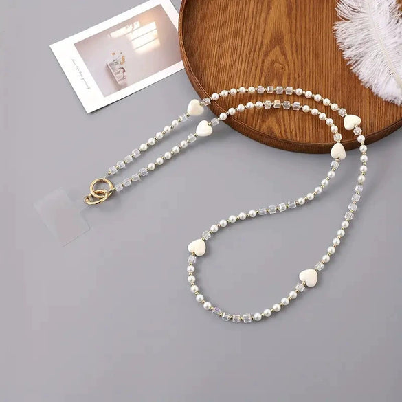 Mobile Phone Chain Accessories Pearl Leather Metal Handmade Love Letter C Style For Women