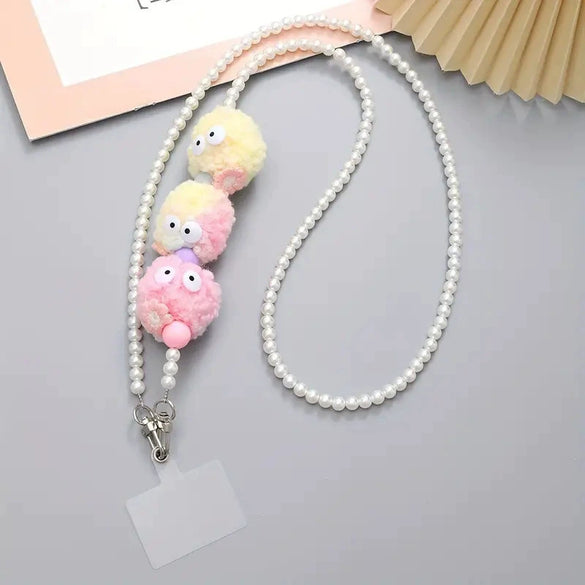 Mobile Phone Chain Accessories Pearl Leather Metal Handmade Love Letter C Style For Women