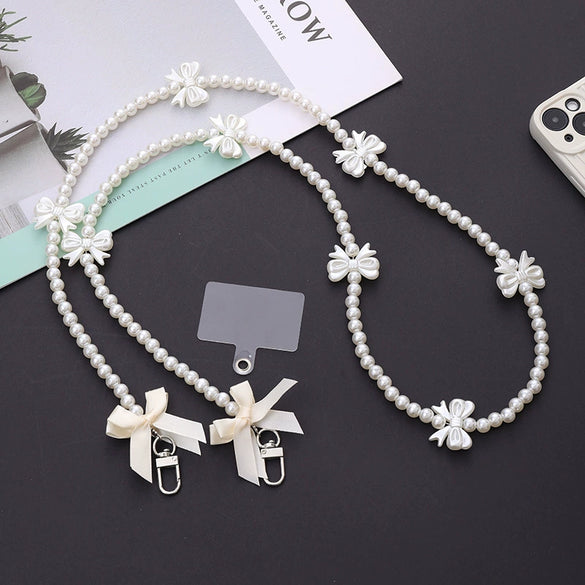 Mobile Phone Chain Accessories Pearl Leather Metal Handmade Love Letter C Style For Women