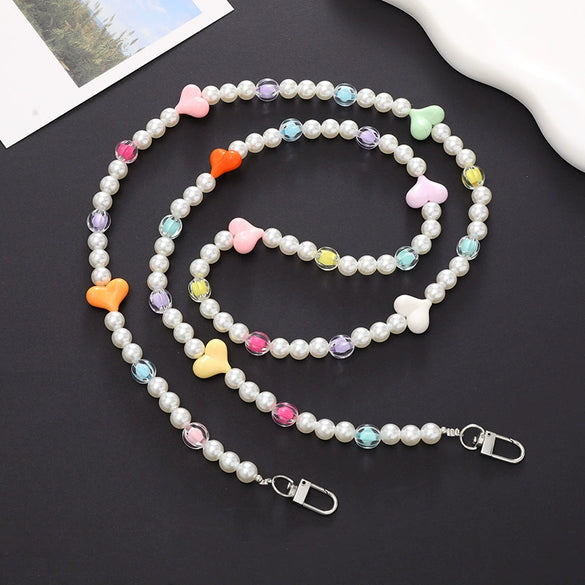 Mobile Phone Chain Accessories Pearl Leather Metal Handmade Love Letter C Style For Women
