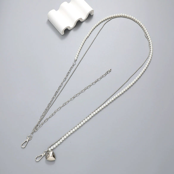 Mobile Phone Chain Accessories Pearl Leather Metal Handmade Love Letter C Style For Women