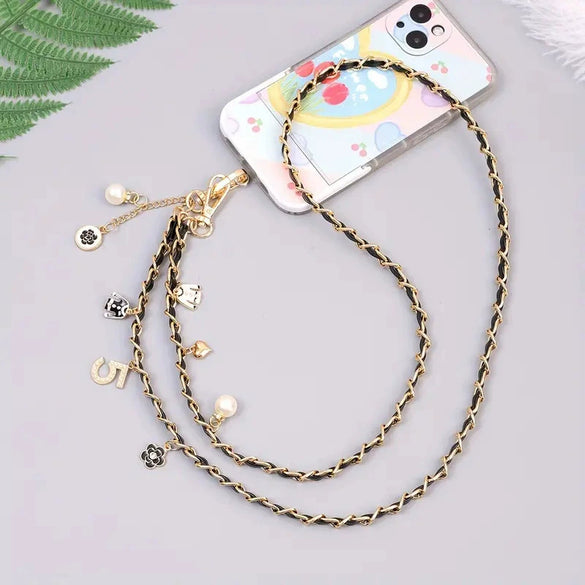 Mobile Phone Chain Accessories Pearl Leather Metal Handmade Love Letter C Style For Women