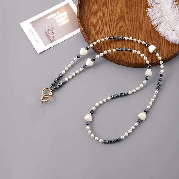 Mobile Phone Chain Accessories Pearl Leather Metal Handmade Love Letter C Style For Women