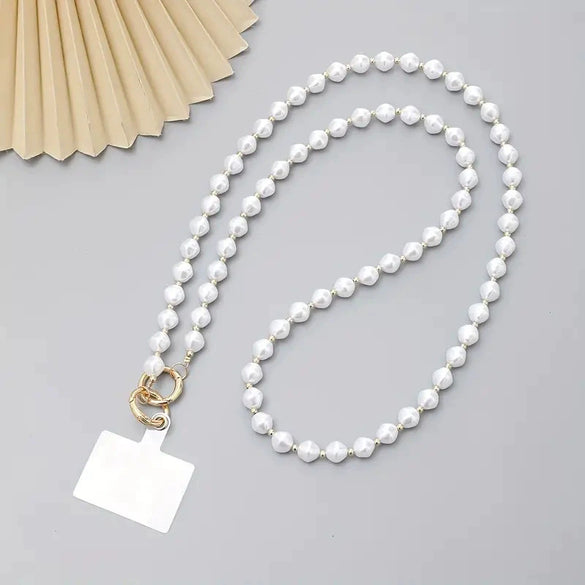 Mobile Phone Chain Accessories Pearl Leather Metal Handmade Love Letter C Style For Women