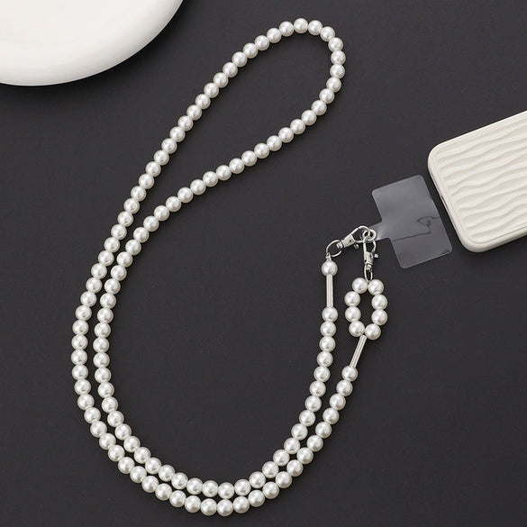Mobile Phone Chain Accessories Pearl Leather Metal Handmade Love Letter C Style For Women