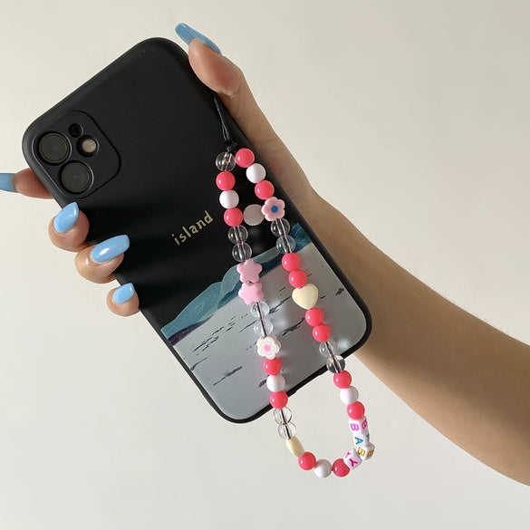 Mobile Phone Chain And Bracelet Hanging Ornaments Mushroom Imitation Pearl Tassel Titanium Steel Geometric Style For Women