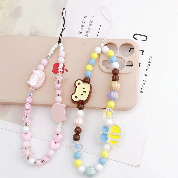 Mobile Phone Chain And Pendant Plastic Resin Beaded Bear Cat Head Highend Style Baking Paint