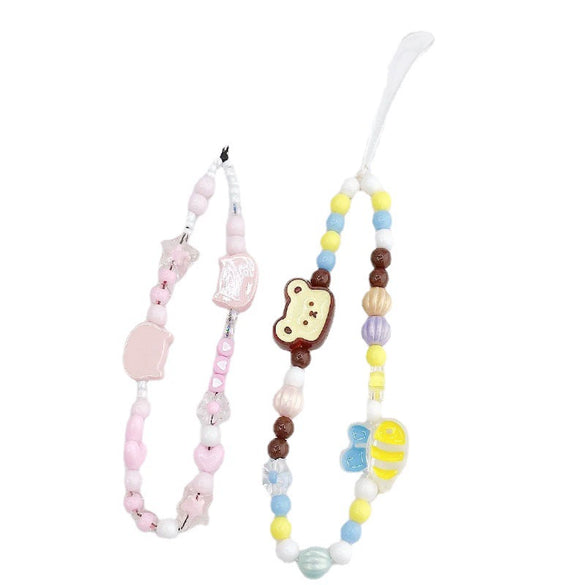 Mobile Phone Chain And Pendant Plastic Resin Beaded Bear Cat Head Highend Style Baking Paint