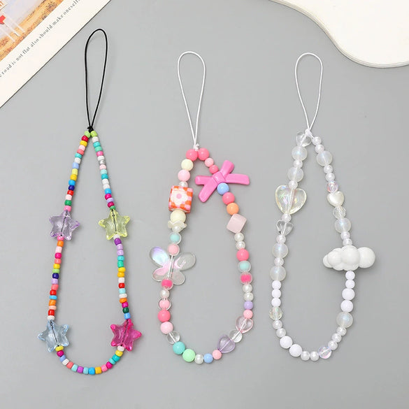 Mobile Phone Chain Beaded Bow Electroplating Style