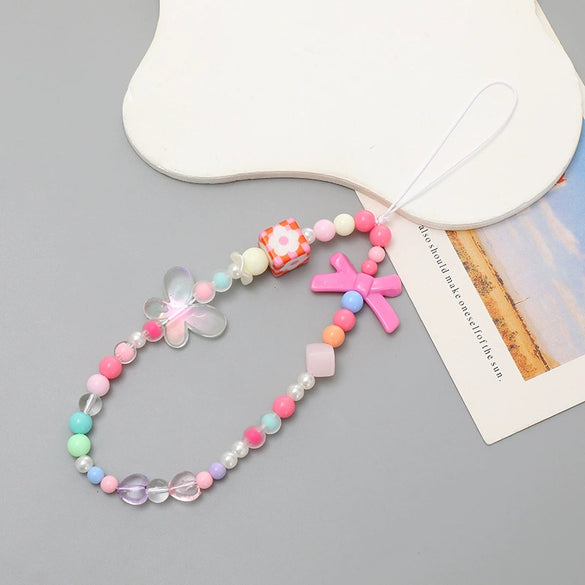 Mobile Phone Chain Beaded Bow Electroplating Style