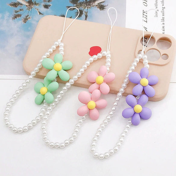 Mobile Phone Chain Beaded Pearl Hand Paint Flower Baking Paint Plastic Resin Pendant