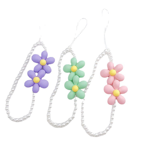 Mobile Phone Chain Beaded Pearl Hand Paint Flower Baking Paint Plastic Resin Pendant
